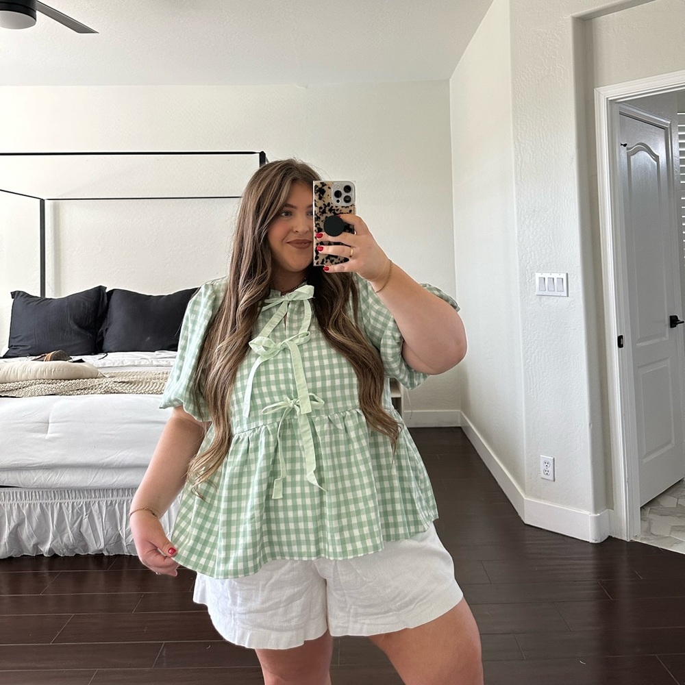 Chic Soul Gingham Front Tie Top